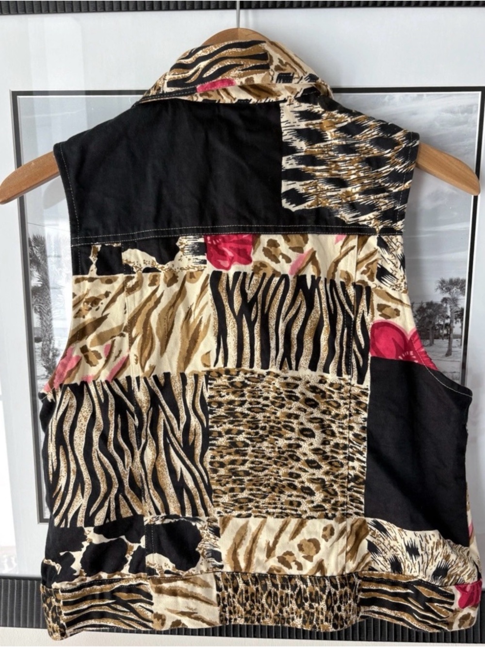 Vintage Westbound Animal Print Patchwork Vest Safari Giraffe Brooch Sz S - Picture 6 of 8